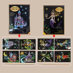 Scratch Art Postcards Set - World Landmarks Night Scene with Stylus - DIY Travel - Themed Crafts and Gifts (Building Mermaid)