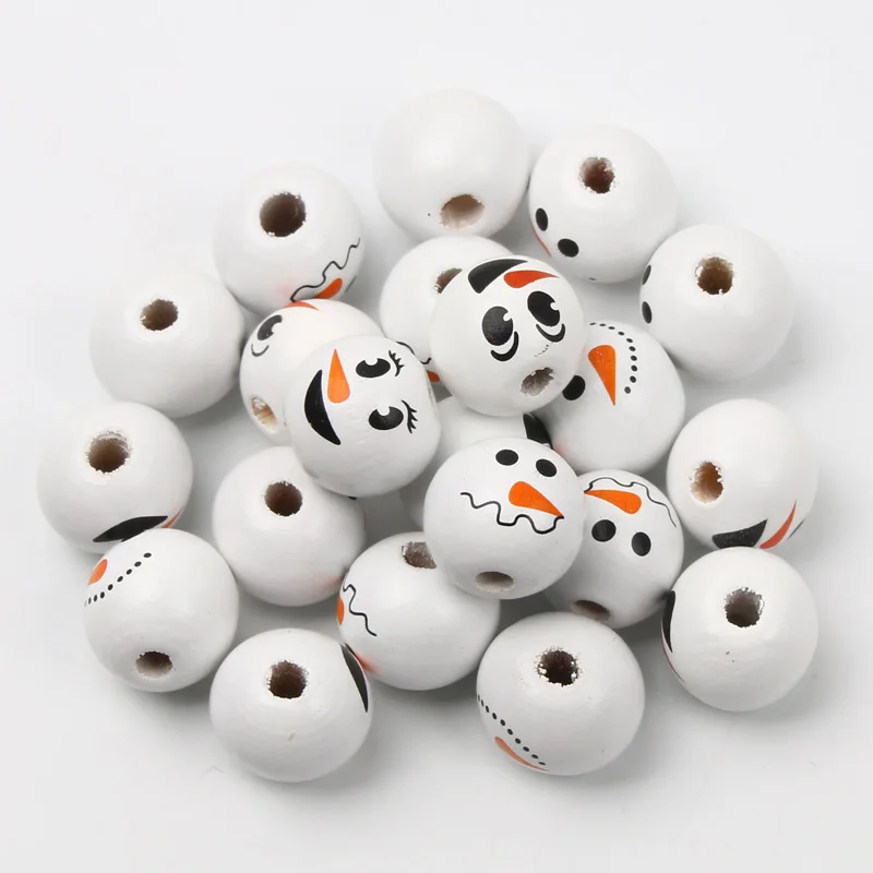 

Горячая новинка 15/18 мм снеговик круглые деревянные бусины DIY рождественские украшения для дома детские игрушки браслет аксессуары подарок