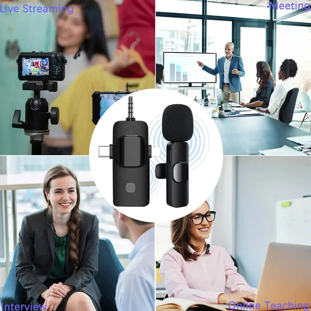 4 in 1 Wireless Lavalier Microphone for IPhone Camera PC Computer for Interviews Live Podcast Audio Video Recording Mic Vlog - Image 3