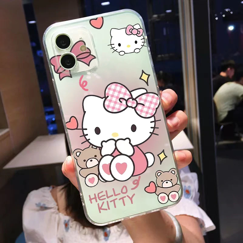 For iPhone 15 Pro Max Hello kitty Cat Cover For iPhone 14 13 12 11 Pro Max Mini 6 6s 7 8 Plus X XR XS Max white clear Phone case