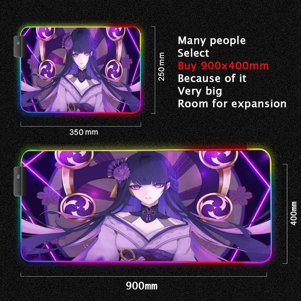 

Baal Raiden Shogun Genshin Impact Mousepad Kawaii Computer Gaming Accessiores Mouse Pad RGB Mause Pad LED Backlit Mat Mausepad