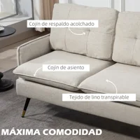 Современный 2-местный диван для гостиной с 4 подушками, подлокотниками и стальными ножками, нагрузка 240 кг, 139X68X80 см, кремовый — изображение 4