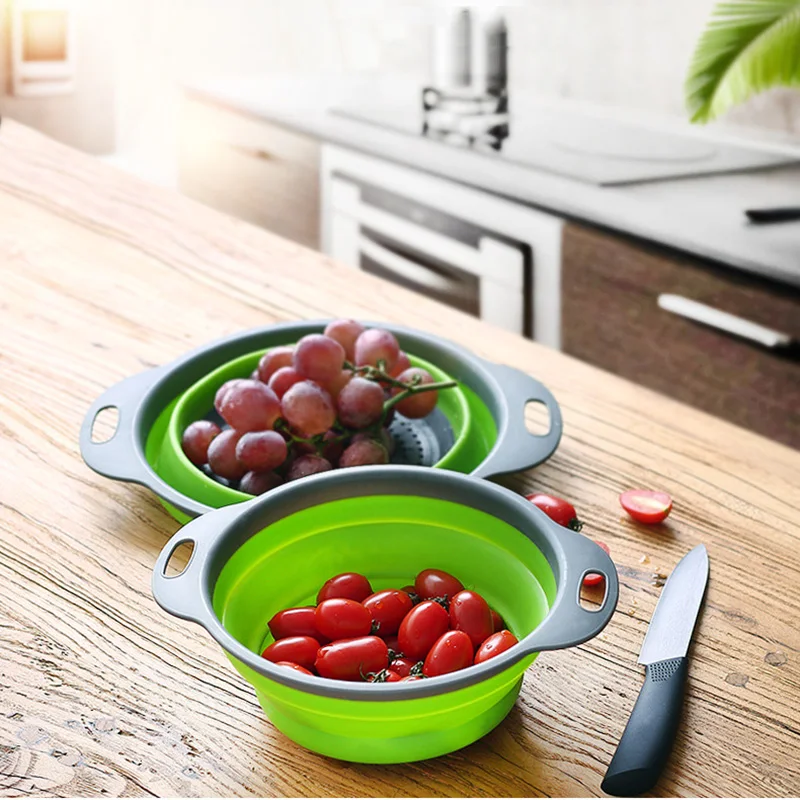 Kitchenware Vegetables Fruits Drain Basket Creative Folding PP Draining Baskets Organizer Kitchen Accessories