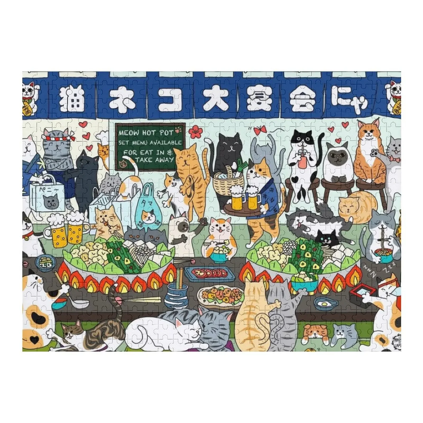 Cats Hot Pot Party Jigsaw Puzzle Custom Wood Wooden Adults Custom Wooden Name Custom Child Gift Puzzle battle cats jigsaw puzzle personalized name personalised name wood adults novel toys for children 2022 puzzle