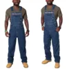 Dark Blue Heavy Weight Men's Jeans Overalls Fake Zipper Spliced Denim Suspender Long Trousers Big Size M-5XL 3