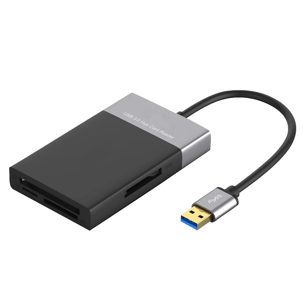 멀티 메모리 카드 ABS 및 알루미늄 합금 쉘 PVC 와이어 리더, USB 3.0, XQD, TF, 시큐어 디지털 카드, 2 포트 허브, 6 in 1