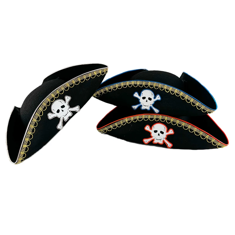Halloween Skull Pattern Pirate Hat Glowing LED Adult Captain Cosplay Costume Props Cap Masquerade Pirate Themed Party D&eacute;cor cosplay hat cosplay prop accessories