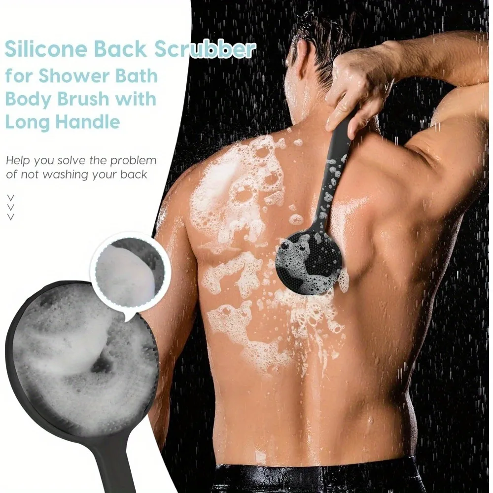 Silicone Dual-Action Back Scrubber with Long Handle - Deep Cleansing & Exfoliating Massage
