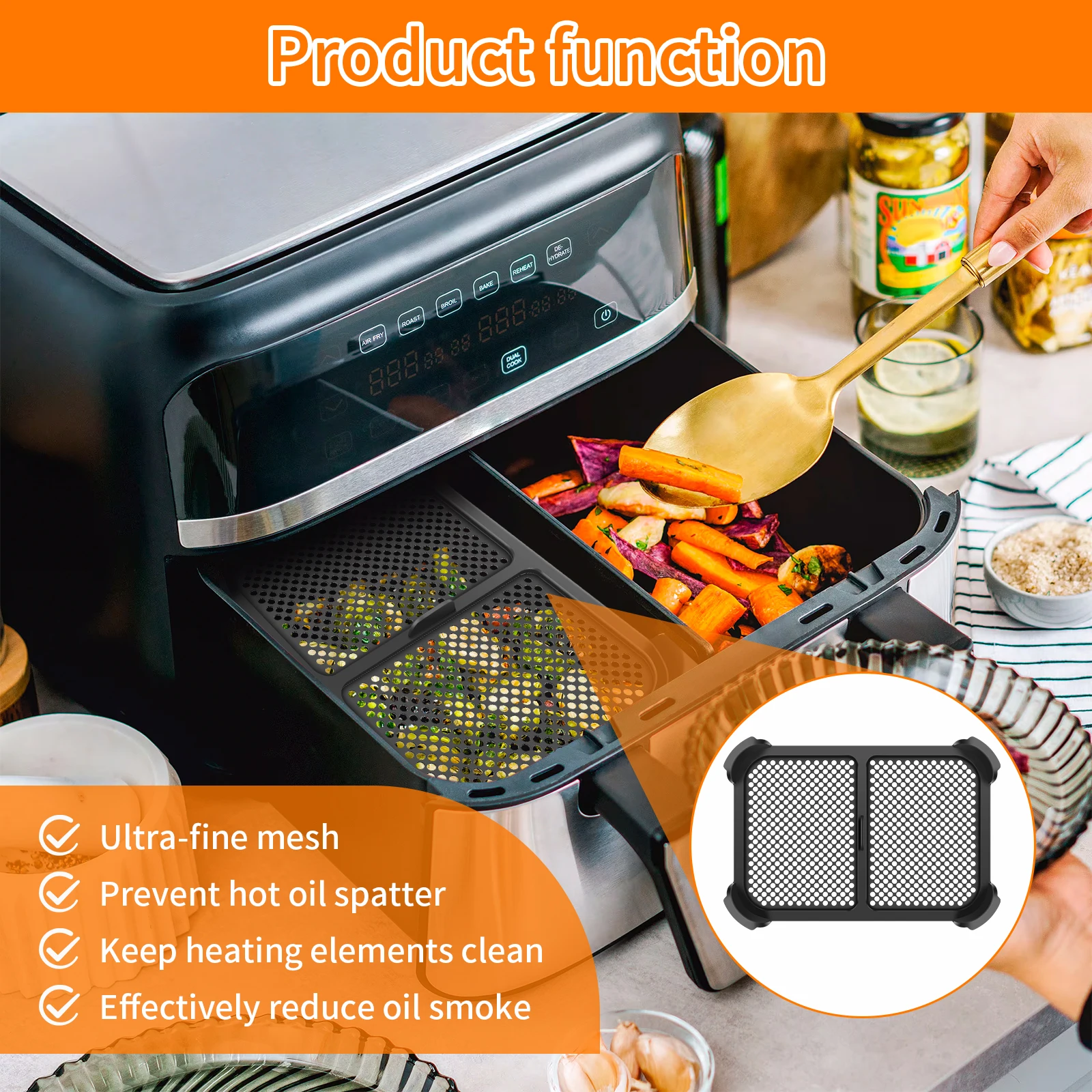 Air Fryer Splash Guard for Ninja AF300 Models Reusable Air Fryer Liners Silicone Air Fryer Splash Pad Shield Baking Accessories
