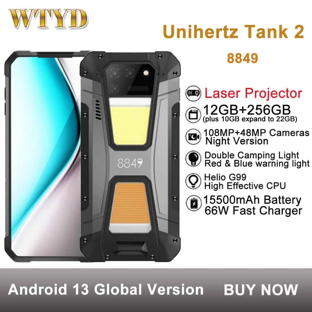 Unihertz 8849 Tank 2 Rugged Smartphone Laser Projector 108MP Night Vision  12GB 256GB 6.79 Android 13 Mobile 15500mAh 66W NFC 4G - AliExpress