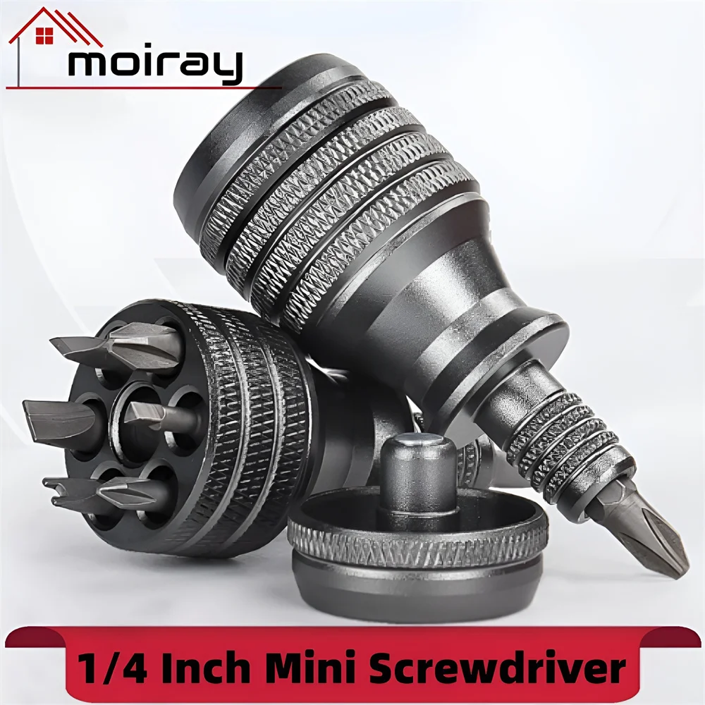 Mini-Schraubendreher, Titan-Schraubendreher, 1/4 Zoll, magnetischer Schraubendreher, 7-in-1, S2-Bohrer aus legiertem Stahl, EDC-Reparatur-Handwerkzeug