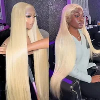 Perruque Lace Frontal Wig brésilienne naturelle, cheveux lisses, blond 613, 13x6, HD, 40 pouces, 13x4, Colode, pour femmes noires 2