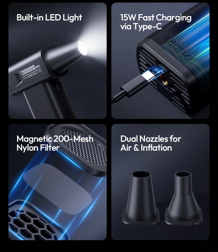 AD02 STORM Electric Air Duster II 130,000 RPM Max for Camera Smartphone Cleaning