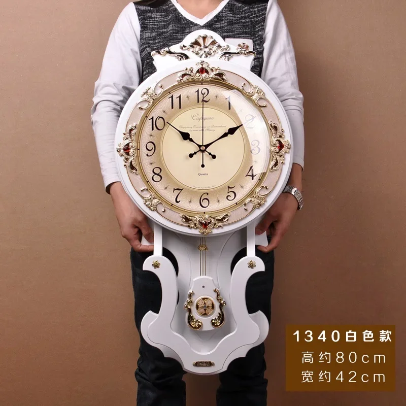 Large Wood Vintage Silent Pendulum Clocks White 80X42CM  