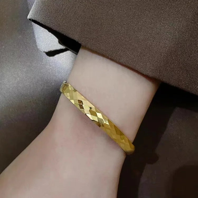 하이 퀄리티 Joeyero 골드 999 다이아몬드 격자 무늬 팔찌, 여성용 심플 팔찌, 24K 솔리드 팔찌, AU750 주얼리 패션 