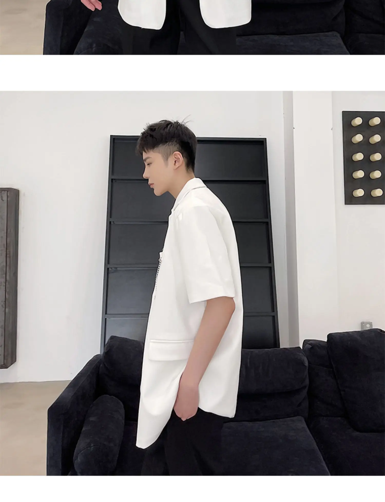 Description Picture 4 of itemLUZHEN Metal Chain Splicing Design Short Sleeve Blazer Coat Men's Original Personality High Street Stylish Male Outwear LZ3764