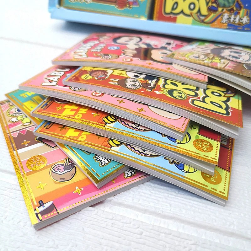 12 Sheets Of Gold Stamped Bean Book Cute Sticker Book Series Handbook Material Book（random send）