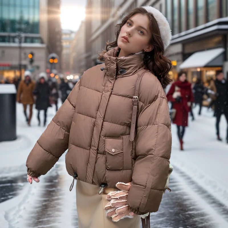 Winter Women's Down Cotton Padded Jackets Stylish Stand Collar Solid Color Casual Thicken For Warm Loose-Fitting Coat