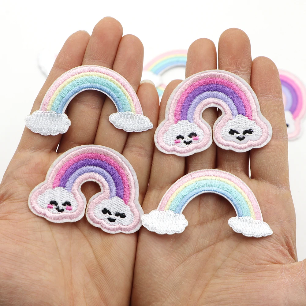 1PC Rainbow Embroidery Patch Iron on Patches Cute Glitter Patches Sew on Applique Patch For Jeans Jackets Hats Backpack Shoes