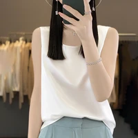 Women Tops Solid Spring Summer Casual Crop Tops Sexy O-neck Tank Tops Office Lady Pink White Top 2024 Fashion Korean Tank Top - Image 4