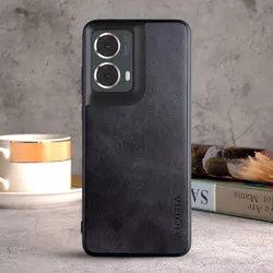 Luxury Vintage Leather Phone Case Cover - Premium Protective Coque for Motorola Moto G86 (Black)