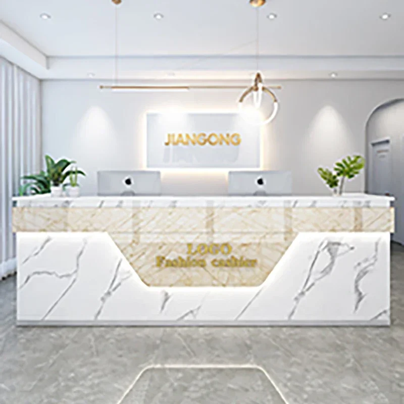 Nordic Checkout Reception Desks Stylish Design Light Luxury Reception Desks Modern Mdf Mostrador Negocio Commercial Furniture