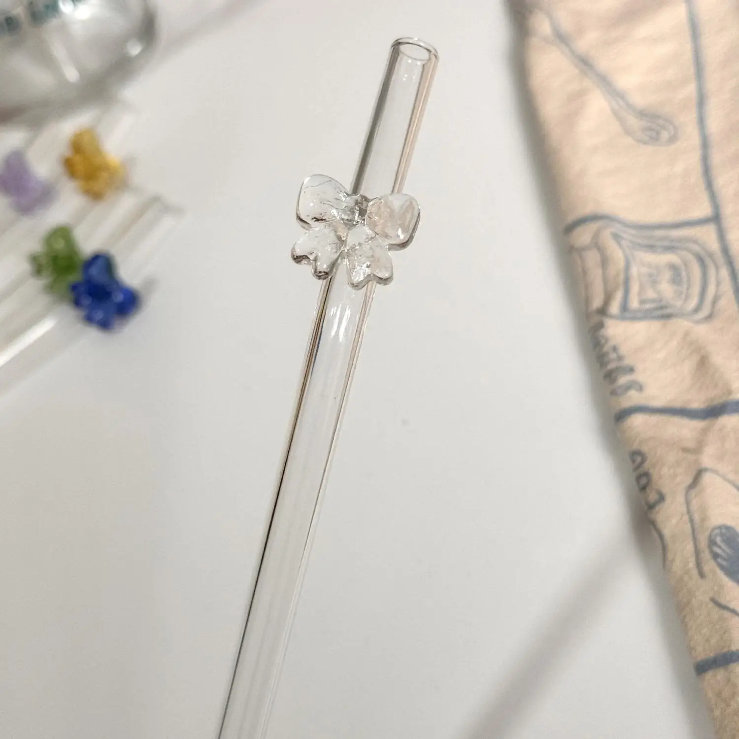 Reusable bowtie glass straws bar tools smoothies cocktails tea coffee juicy drinking eco friendly drinkware straws