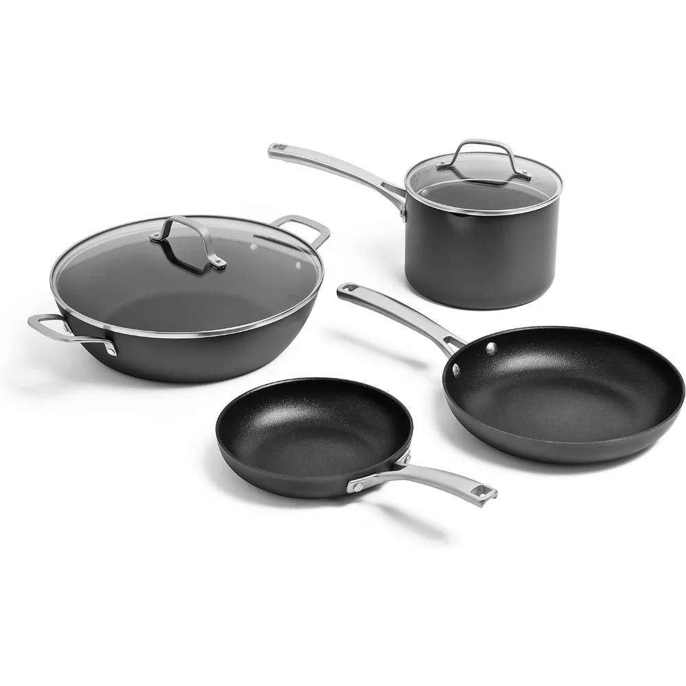 

Free Shipping Pot for Cooking Pots Sets 6-Piece Pots and Pans Set Classic Hard-Anodized Nonstick Cookware Kitchen Essentials Set