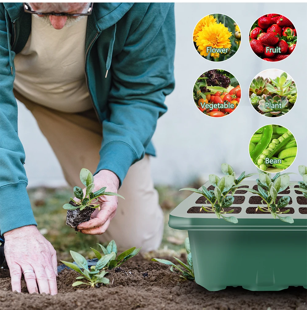 Hydroponic Germination Tray Full Spectrum Seed Starter Tray Kit Grow Light Adjustable Humidity Indoor Gardening Plant Germination Greenhouse Nursery System