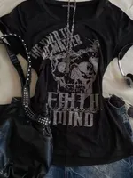 American Y2K Subculture Retro Bla Slim Fit Spicy Girl Chic Summer Print Pure Cotton ort Sve T-irt Women's Faion