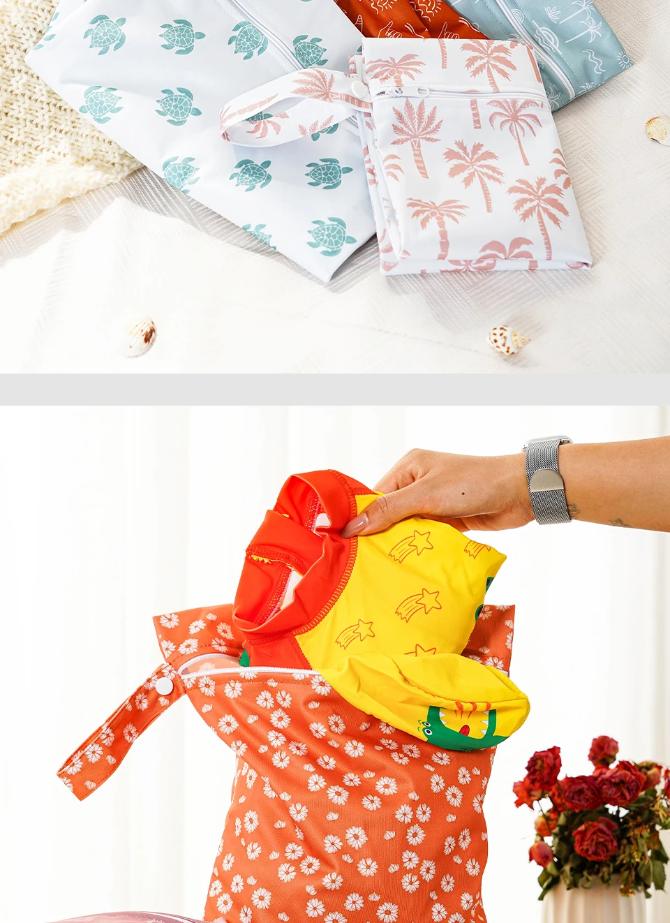 Elinfant 2-teiliges Baby-Nassbeutel-Set mit einem Reißverschluss für Babywindeln, Windeln, wasserdichte, wiederverwendbare Babytasche – Detail 8