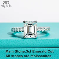 AnuJewel 3ct Emerald Cut D Color Moissanite Engagement Rings For Women 925 Sterling Silver Luxury Wedding Ring Jewelry Wholesale 1