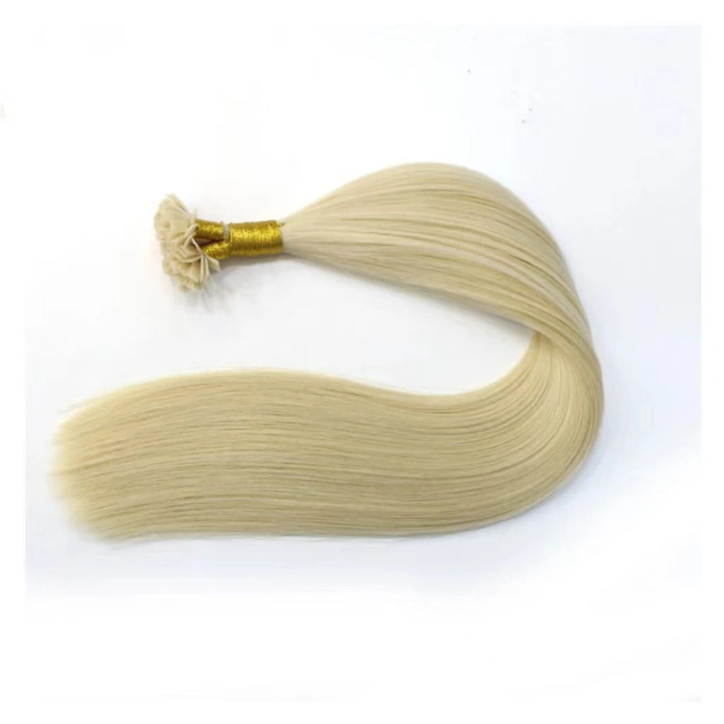 익스텐션 실키 스트레이트 허니 블론드 케라틴 퓨전 헤어, 리얼 레미 플랫 팁 인모, 613 스트레이트 레미 인모, 12-28 인치