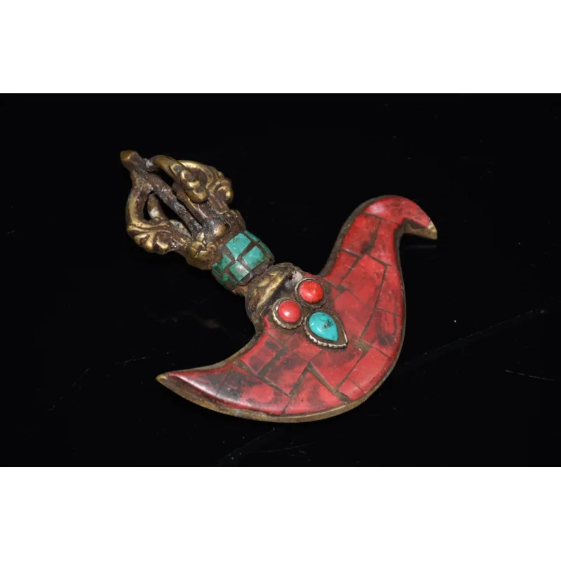 

Brass Inlaid Turquoise Magic Weapon Diamond Axe Decorative Ornament