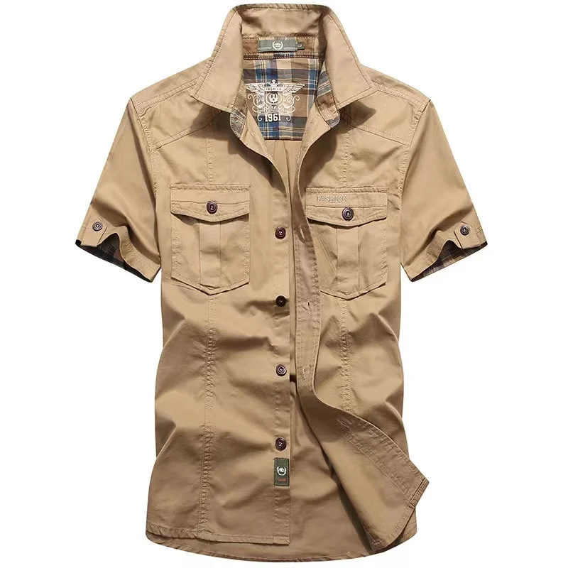 Men's summer thin shirt men's plus size new casual denim inch shirt military uniform shirt men
