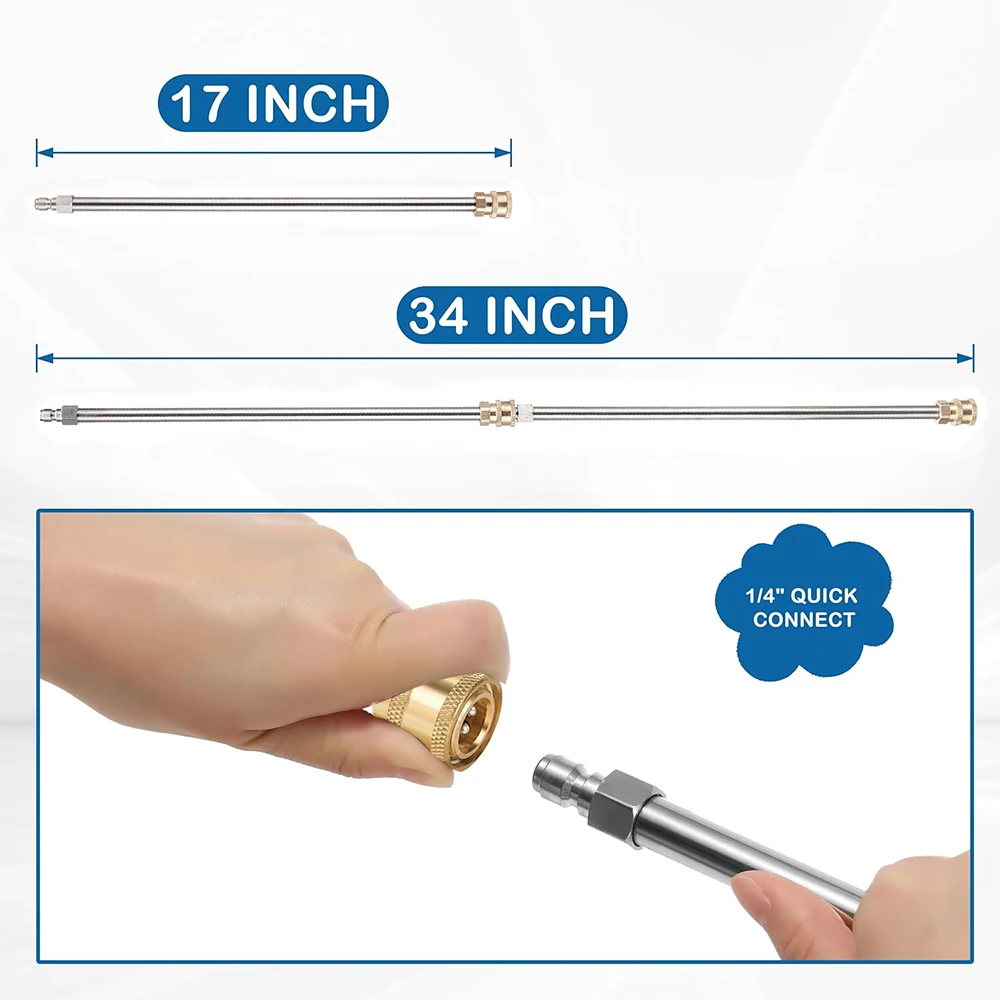 High pressure washer extension rod 1/4 inch quick plug accessory gun stainless steel extension rod spray gun 4000PSI 2
