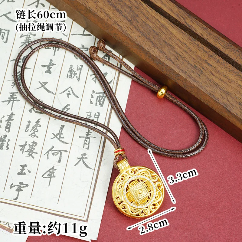 9999 24K real gold Fashion design ancient fashion necklace royal style diamond-studded eight treasures compass pendant