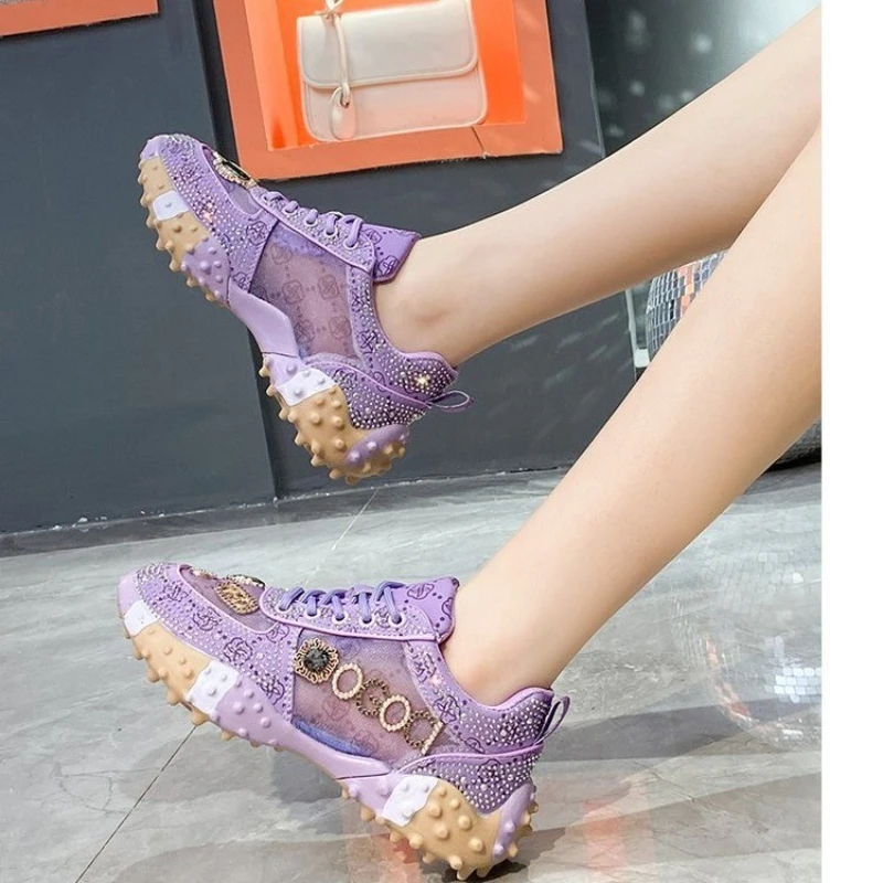 2024 Trend Women's Platform Sneakers Spring Autumn Fashion Luxury Rhinestone Ladies Shoes Outdoor Platform Female Sports Shoes