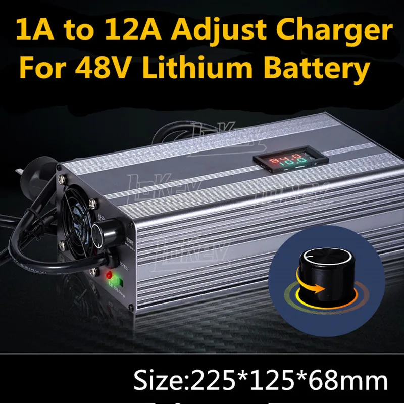 

48V 1A to 12A adjust Charger with LCD display for 13S 54.6V 14S 58.8V li ion 16S 58.4V lifepo4 lithium Ebike scooter battery