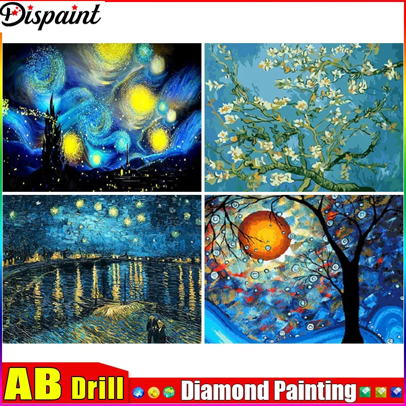 

Dispaint AB 5D Diamond Painting Full Drill Diamond Embroidery "Starry Sky House" Picture Of Rhinestone Handmade Home Decor