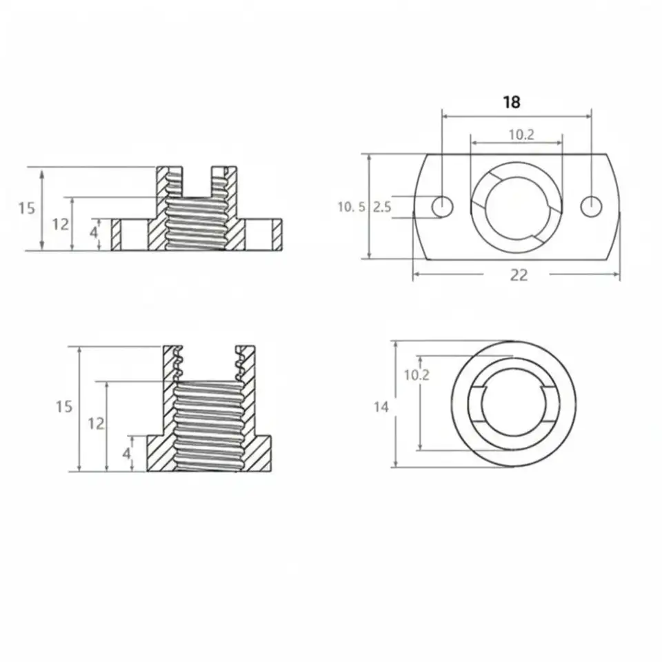 2PCS T8/ Tr8x2/ Tr8x8 Anti Backlash Nut 2mm Pitch/ 8mm Lead 4 Start Spring Loaded Nut Black POM Elimination Gap Nut image 6