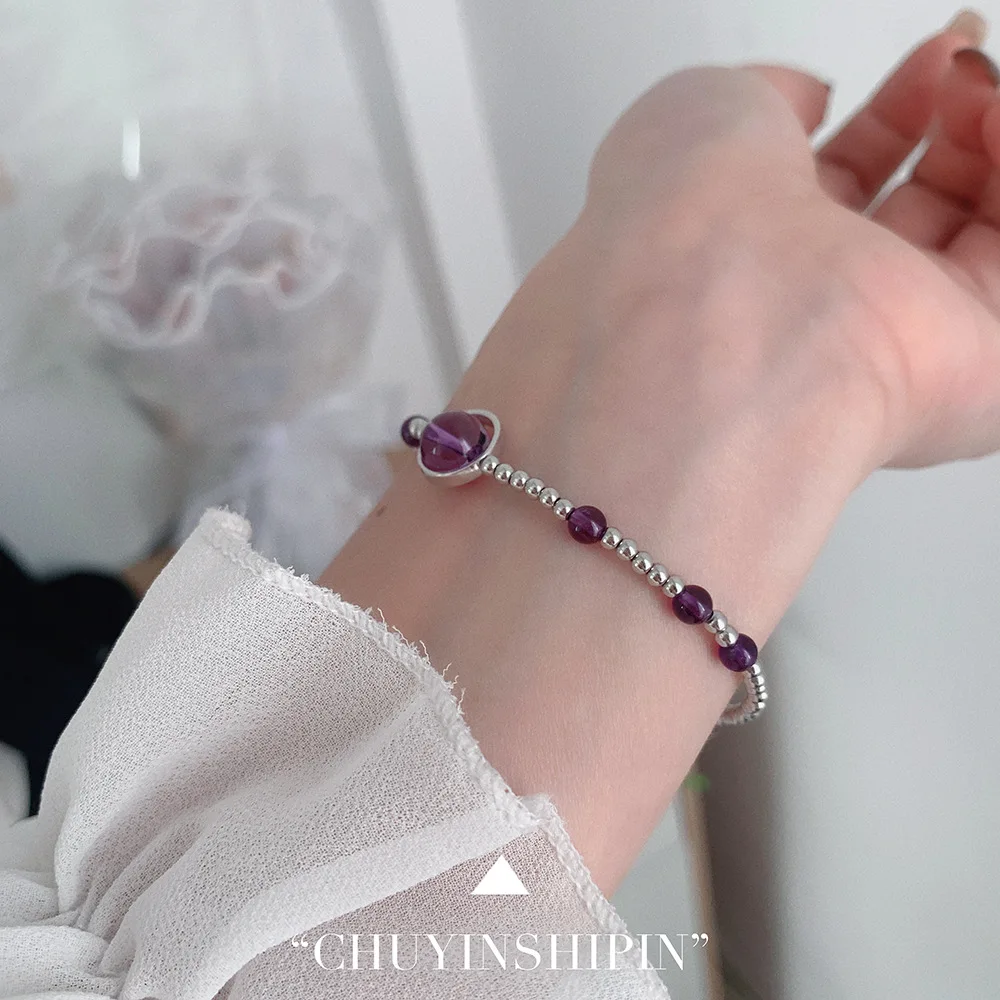 Unique Bracelets for Women, S925 Sterling Silver Amethyst Beaded Bracelet with Luxurious Charm for Best Friend and Girlfriend 5