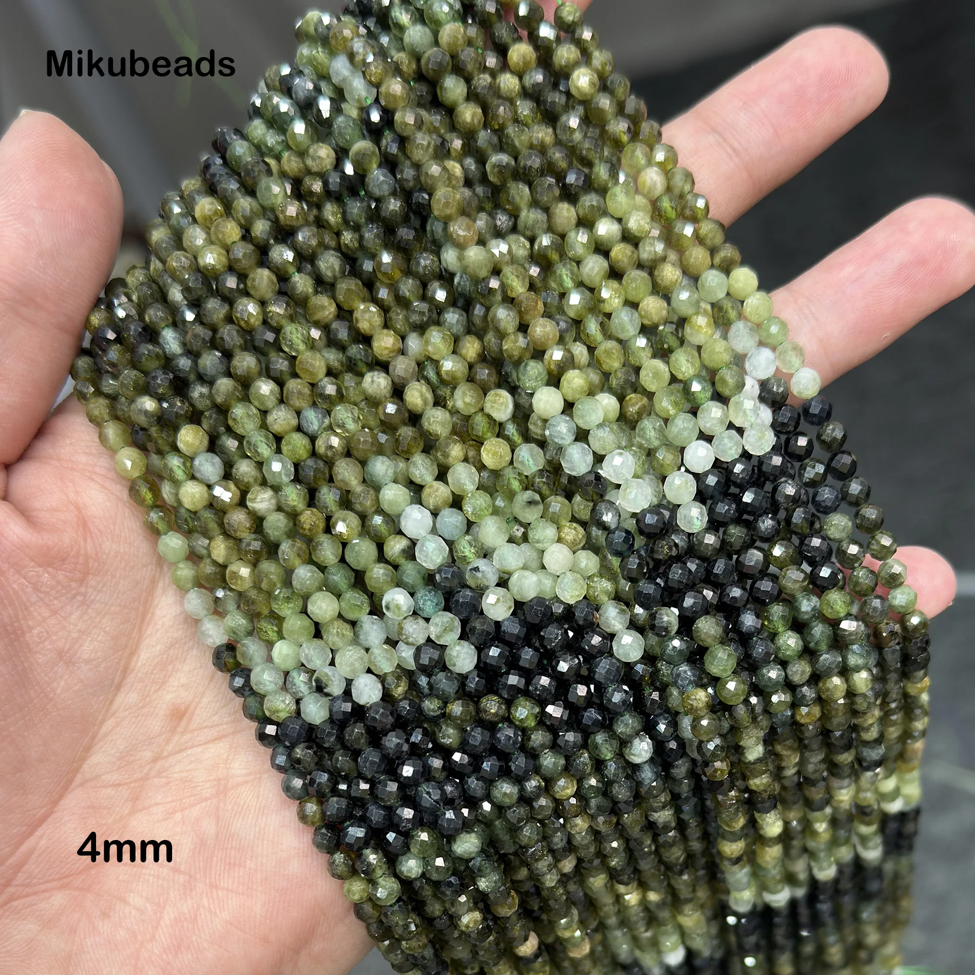 Wholesale Natural Green Tourmaline 2mm 3mm 4mm 3A Faceted Round Loose Beads For Jewelry Making DIY Bracelets Necklace 4