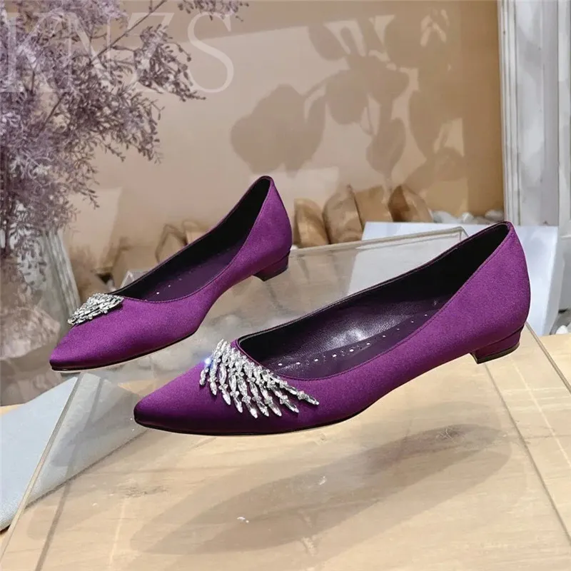 

Spring Summer New Pointed Toe Candy Color Shoes Woman Silk Loafers Crystal Ballet Flats Slip-on Casual Single Shoes Women 2024