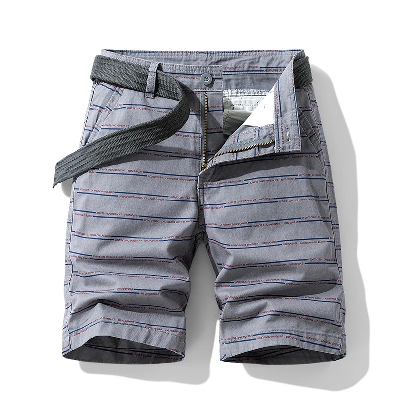 Summer Beach Shorts Men's Cotton Fashion Striped Printed Pants Loose Straight Casual All-Matching Work Clothes Shorts