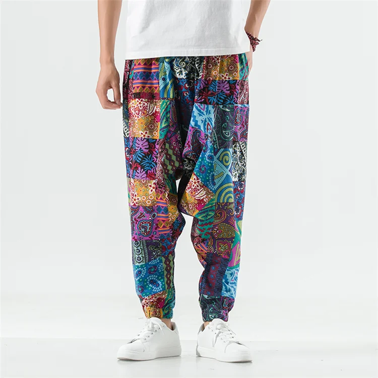 Sommer Nepal Drucke Baumwolle Leinen Jogger Männer Baggy Hippie Boho Gypsy Aladdin Cargo Hosen Yoga Harem Hosen Frauen – Detail 15