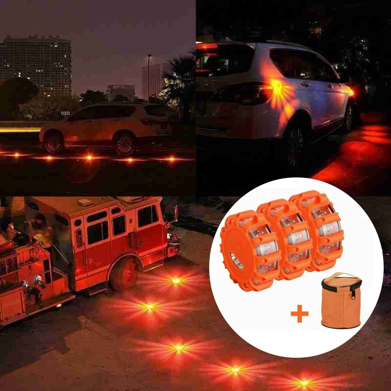 

3Pcs LED Safety Light Car Warning Light Car Road Strobe Emergency Lights for Vehicles Waterproof Rotating Magnetic Traffic Lamp