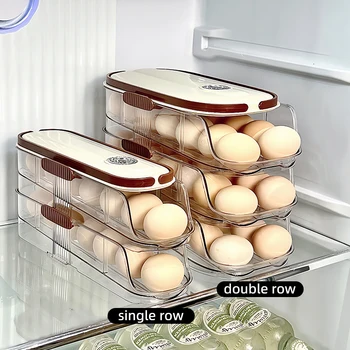 Portauova grande per frigorifero Organizzatore automatico per uova con rotolamento Contenitore per uova in plastica trasparente Dispenser per uova impilabili e contenitore portaoggetti 1