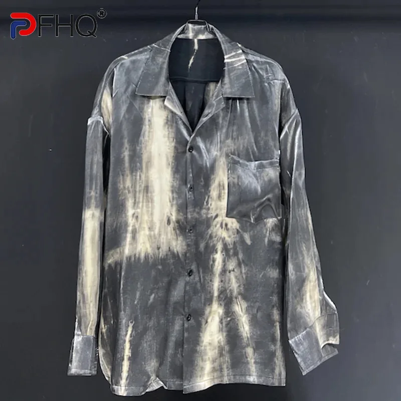 

PFHQ Men's Summer Thin Reflective Shirts Fashion Long Sleeved Texture Contrast Color Male Turn-down Collar Casual Tops 21Z4543