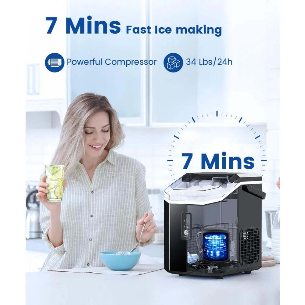 Nugget Ice Maker Countertop, Chewable Nugget Ice Cubes Machine, Quick Making 34Lbs/Day, Self-Cleaning